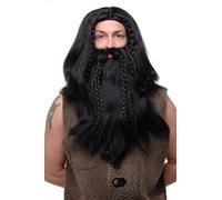 Wig & Beard Men's Wig German Viking Dwarf Barbarian Black Long