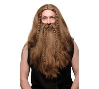 Wig & Beard Men's Wig German Viking Dwarf Barbarian Brown Long