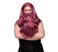 Wig & Beard Men's Wig Viking Dwarf Germanic Barbarian Burgundy Red Long