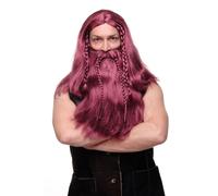 Wig & Beard Men's Wig Viking Dwarf Germanic Barbarian Burgundy Red Long