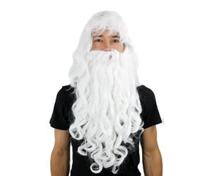Wig & Beard Santa Claus White Curly Wizard Christmas Carnival