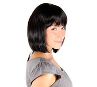 Wig Black Medium Length Straight Long Bob with Bangs Mia 30