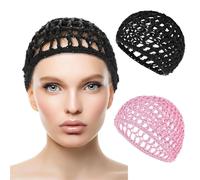 Wig Cap 2pcs/1pcs Mesh Crochet Hair Net Rayon Knit Hat Thick Short Women Hairnet Cover Ornament For Sleeping Makeup Wigs(2pcs black pink)