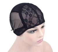 wig cap 3 Piece Double Lace Wig Cap For Making Weaving With Adjustable Strap On The Back Stretchable Hair Net(Black S)