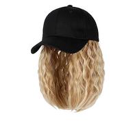 Wig Cap Baseball Cap Short Wig Curly Synthetic Hair Natural Black Knit Hat Wigs Naturally Adjustable Hair Caps(F708 10B)