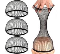 Wig cap Elastic Hair Nets Snood Mesh Wig Cap Stretchable Hairnets Comfortable Unisex Stocking For Women Open Ended Size Black Wig caps to hold wig in place(4PCS black)