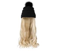 Wig Cap Hat Wig Synthetic Long Wavy Wigs With Beret Hat Knitted Fashion Black Autumn Winter Cap Hair Wig Hair Extensions Wig Hat(B 10B)