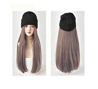 Wig Cap Long Straight Hat Wig Synthetic Hair Wigs Black Brown Pink 24 Inch Natural Adjustable Hat Wig For Girl Party Wig Hat(1)