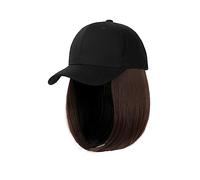 Wig Cap Short Wavy Baseball Wig Synthetic Bob White/Black Hat Wigs Cap With Hair Natural Connect Adjustable Hair Caps(11)