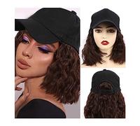 Wig Cap Short Wavy Bob Hat Sythetic Wig For Women Adjustable High Temperature Fiber Water Wave Hair Extensions Baseball Cap Wig Hat(1)
