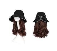 Wig Cap Sun Hat Wig 18 Inch Wavy Curly Synthetic Wigs Natural Hat With Hair Wig Attached Hair Extension Cap With Hair Wig Hat(4)