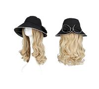 Wig Cap Sun Hat Wig 18 Inch Wavy Curly Synthetic Wigs Natural Hat With Hair Wig Attached Hair Extension Cap With Hair Wig Hat(2)