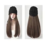 Wig Cap Synthetic Long Straight Wigs With Knitted Hats For Girl Womem Beautiful Warm Hat Wigs Knitted Autumn Winter Cap Wig Wig Hat(3)