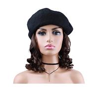Wig Cap Synthetic Short Hair Extension Natural Wave Curly Hat Wigs Knitted Cap Fashion Warm Hat Daily Party Wig Wig Hat(Black Hat)