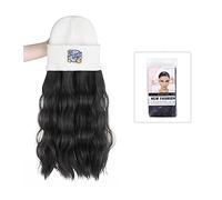 Wig Cap White Knitted Hat With Hair Wigs For Women Synthetic Long Curly Hair Cap Natural Black Brown Hair Extension False Hair Wig Hat(B)