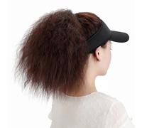 Wig Cap Wig Hat Visor Hat with Ponytail for Women Adjustable Hat with Synthetic Wig Attached Kinky Curly Ponytail Wig Hat(B)