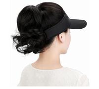 Wig Cap Wig Hat Visor Hat With Ponytail For Women Adjustable Hat With Synthetic Wig Long Wavy Ponytail Wig Hat(B)