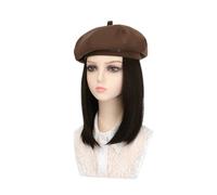 Wig Cap Wig Hat Women's Fashion Wig Hat Medium-Length Straight Hair Beret with Wig Adjustable Wig Hat Wig Hat(C)