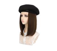 Wig Cap Wig Hat Women's Fashion Wig Hat Medium-Length Straight Hair Beret with Wig Adjustable Wig Hat Wig Hat(C)