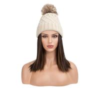 Wig Cap Women's Fashion Plush Hat Wig Medium Short Straight Hair Winter Warm Knitted Hat Exquisite Wig Hat Wig Hat(03)