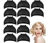 Wig Caps,Ultra Thin Stretchy Stocking,Skinlike HD Elastic Nylon Mesh,Invisible and Sheer Breathable, Comfort Fit, Hair Styling Accessory, Sensitive Scalp Protection, Sweat Absorbent (black*12)