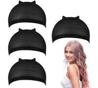 Wig Caps,Ultra Thin Stretchy Stocking,Skinlike HD Elastic Nylon Mesh,Invisible and Sheer Breathable, Comfort Fit, Hair Styling Accessory, Sensitive Scalp Protection, Sweat Absorbent (black*4)