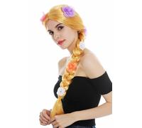 Wig Carnival Ladies Long Plait Braided Golden Blonde Flowers Goldmarie