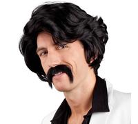 Black wig with mustache for men