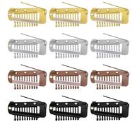 Wig Clips with Safety Pins, 12 Pcs 10-Teeth Chunni Clips Wig Combs to Secure Wigs no Sew Hair Extension Clip Styling Tools for Women Girls Wigs Headscarf, 4 Colors (Gold, Silver, Brown, Black)