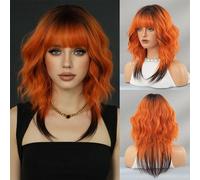 Wig Colorful Wolf Tail Wig for Women - Soft Curly Synthetic Hair, Heat Resistant(Orange)