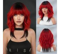 Wig, Colorful Wolf Tail Wig for Women - Soft Curly Synthetic Hair, Heat Resistant(Red)