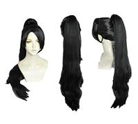 Wig Cosplay Game Valorant Sage Kostum Main Peran Halloween Rambut Hitam Pesta Chip 80Cm Ekor Kuda + Topi Wig
