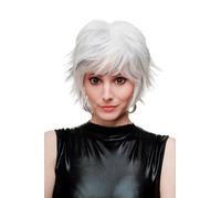 WIG ME UP SA069-1001H1B Lady Cosplay Quality Wig wild backcombed spikey hair punk emo whie silver & black hair strands underneath