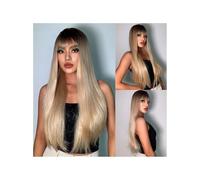 Wig, Dark Gold Gradient Straight Wig Synthetic Hair Full Cover,Human hair wig(Gradient dark gold)