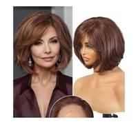 Wig, Dark Roots Blonde Brown Bob HD Lace Front Human Hair Wig with Bangs(Brown)
