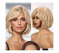 Wig, Dark Roots Blonde Brown Bob HD Lace Front Human Hair Wig with Bangs(Gold)