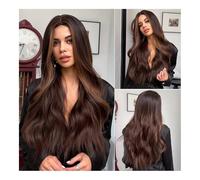 Wig, Elegant Brown Waves: Long Synthetic Wigs with Classic Middle Part for Women - Unleash Your Feminine Flair with Luxurious Wavy Locks,Human hair wig
