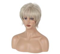 Wig fashion ladies short straight hair broken bangs full head set hair end reverse light blonde mixed color
