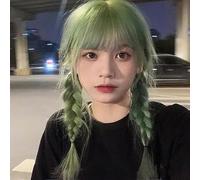Wig Female Air Bangs Natural Artificial Hair Long Straight Hair Full Headband Brown Green 60Cm