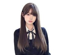 Wig Female Air Bangs Natural Artificial Hair Long Straight Hair Full Headband Cold Brown 60Cm
