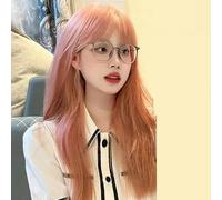 Wig Female Air Bangs Natural Artificial Hair Long Straight Hair Full Headband Grapefruit Powder 60Cm