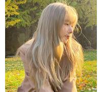 Wig Female Air Bangs Natural Artificial Hair Long Straight Hair Full Headband Platinum 60Cm
