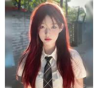 Wig Female Air Bangs Natural Artificial Hair Long Straight Hair Full Headband Raspberry Red 60Cm