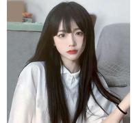 Wig Female Air Bangs Natural Artificial Hair Long Straight Hair Full Headgear Black Brown 60Cm