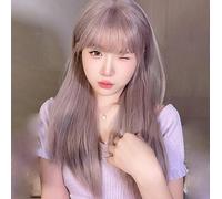 Wig Female Air Bangs Natural Artificial Hair Long Straight Hair Full Headgear Gray Purple 60Cm