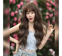 Wig Female Flaxen Full Head Set With Bangs Big Wavy Long Curly Hair French Wool Curly Brown Wig Set