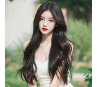 Wig Female Long Hair Full Head Wig Natural Simulation Long Curly Hair Big Wave Wig Set Black Brown
