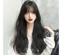 Wig Female Long Hair Full Headset Artificial Hair Natural Wavy Curly Hair Wig Set Black Brown 60Cm