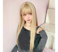 Wig Female Long Hair Halloween Cos Daily Comics Black Long Straight Bangs Wig Set