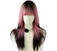 Wig Female Long Hair Natural Gradient Cos Mid-Length Simulated Human Hair Pink Gradient Dark Brown Wig Full Head Cover